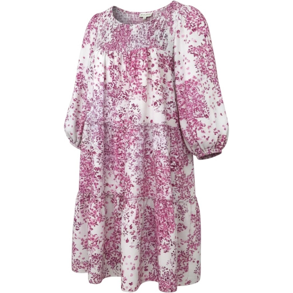 Laura Tiered Smocked Midi Dress Purple Floral Puff Sleeve 16 Boho Peasant Retro